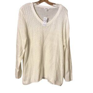Westport Women's Size 2X Sweater Knit V-Neck Long Sleeve White New With Tags